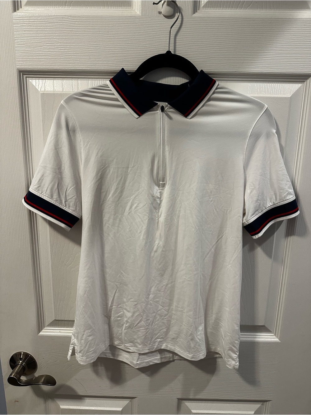 Vineyard Vines Women’s Striped Zipper Placket Polo – White – Size Small